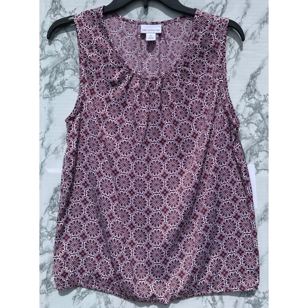 Liz Claiborne Womens Wild Cherry Floral Sleeveless Blouse Size S
